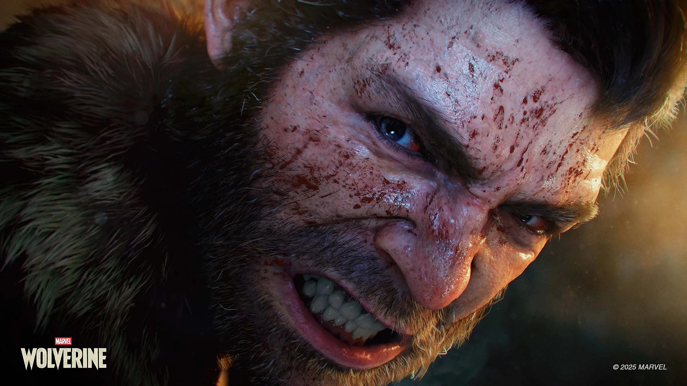 Imagem do jogo Wolverine com Logan bravo na imagem, cheio de sangue